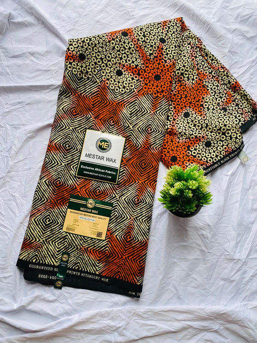 Orange and cream geometric Ankara fabric