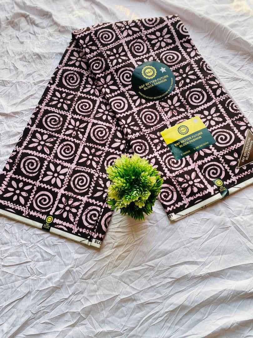 High Quality Pink and Black Geometric Ankara Fabric
