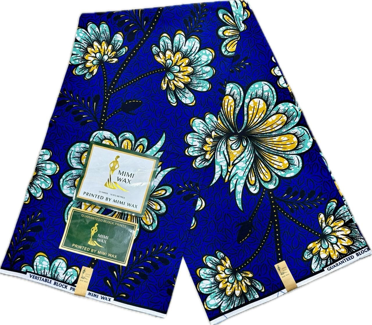 Royal blue and yellow floral Ankara fabric