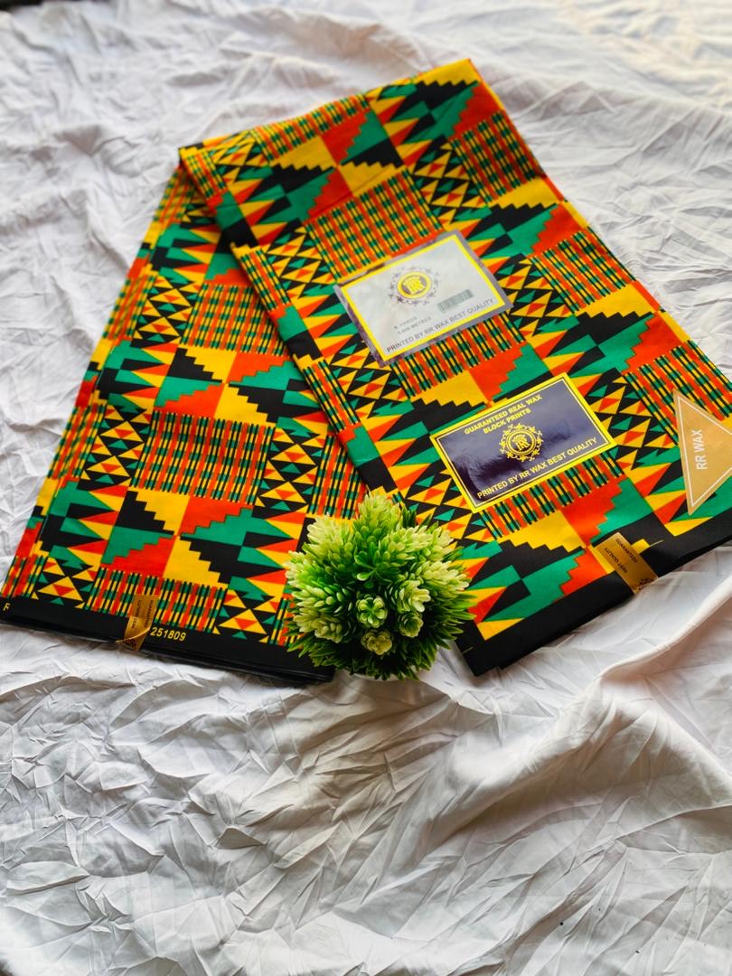 Vibrant Kente pattern Ankara fabric