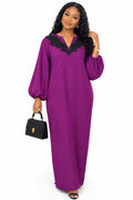 Plum Maxi Dress with Black Lace Detail