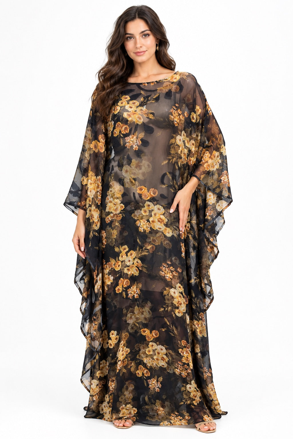 Black & Gold Floral Maxi Kaftan