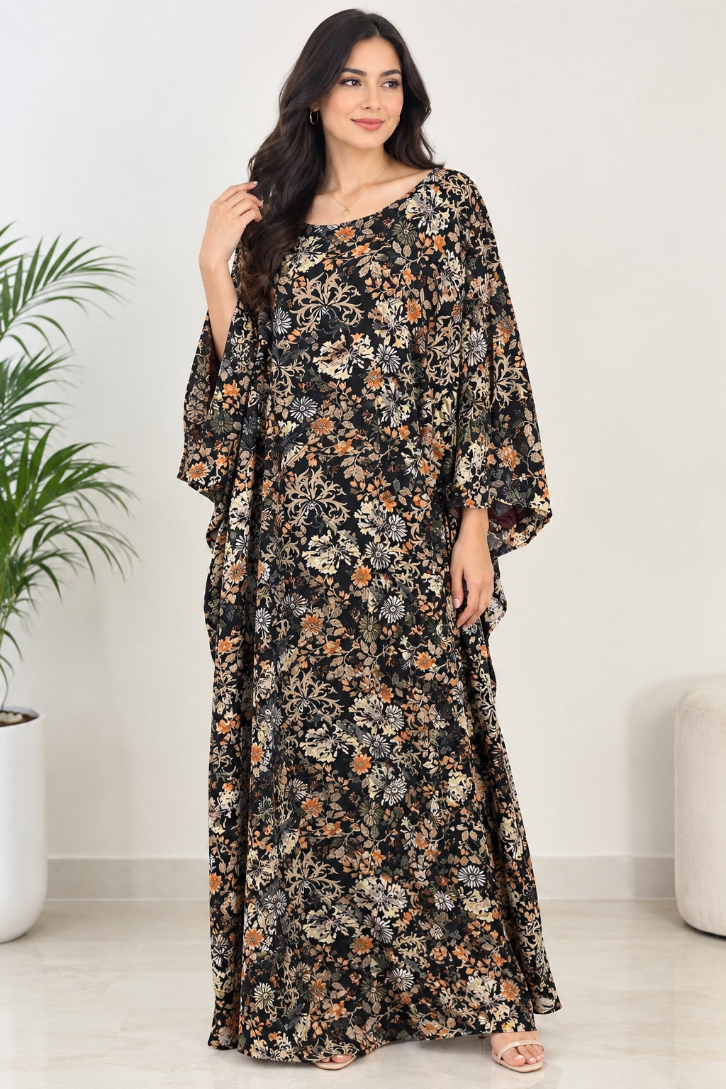 Midnight Garden Floral Kaftan Maxi Dress