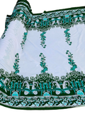 Green and white floral border crepe fabric