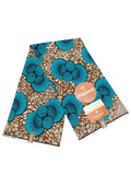 Teal and brown fan pattern Ankara fabric