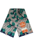 Teal and tan leaf pattern Ankara fabric