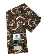 Gold and red circular pattern Ankara fabric
