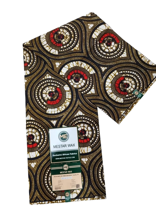 Gold and red circular pattern Ankara fabric
