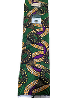 Green, purple, and yellow patterned Ankara fabric