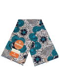 Teal and brown floral pattern Ankara fabric in image