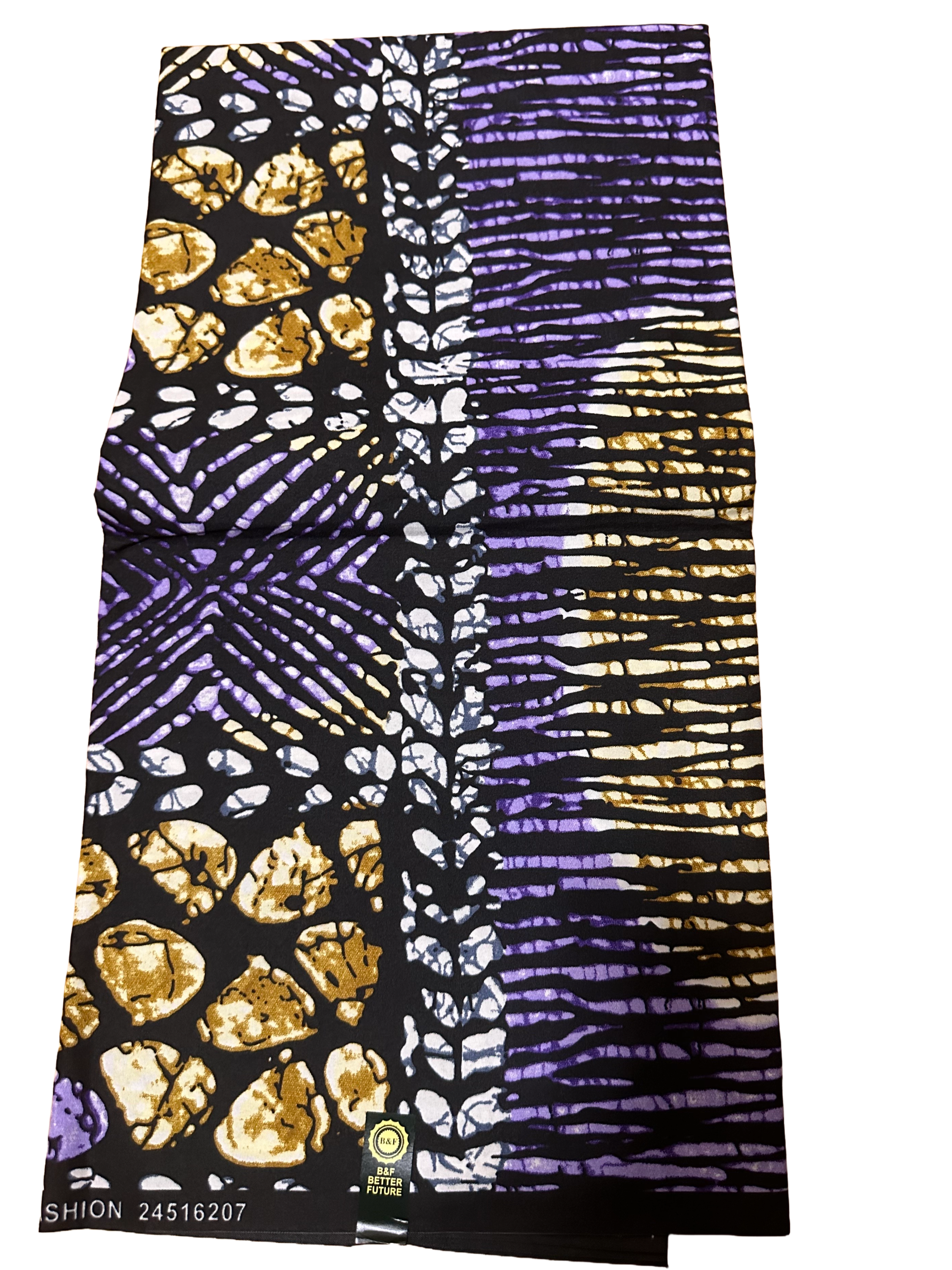Black, purple, and gold abstract Ankara fabric
