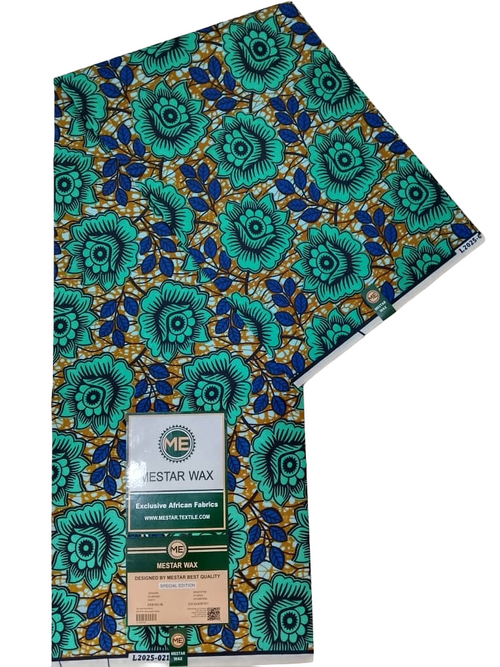 Teal and gold floral Ankara fabric