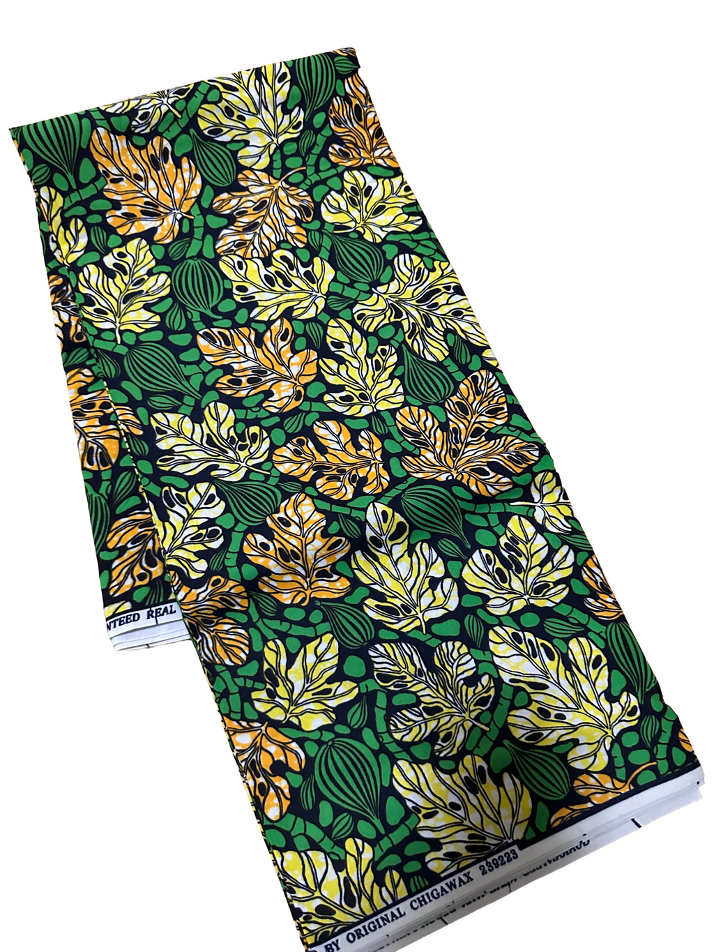 Green and yellow leaf pattern Ankara fabric