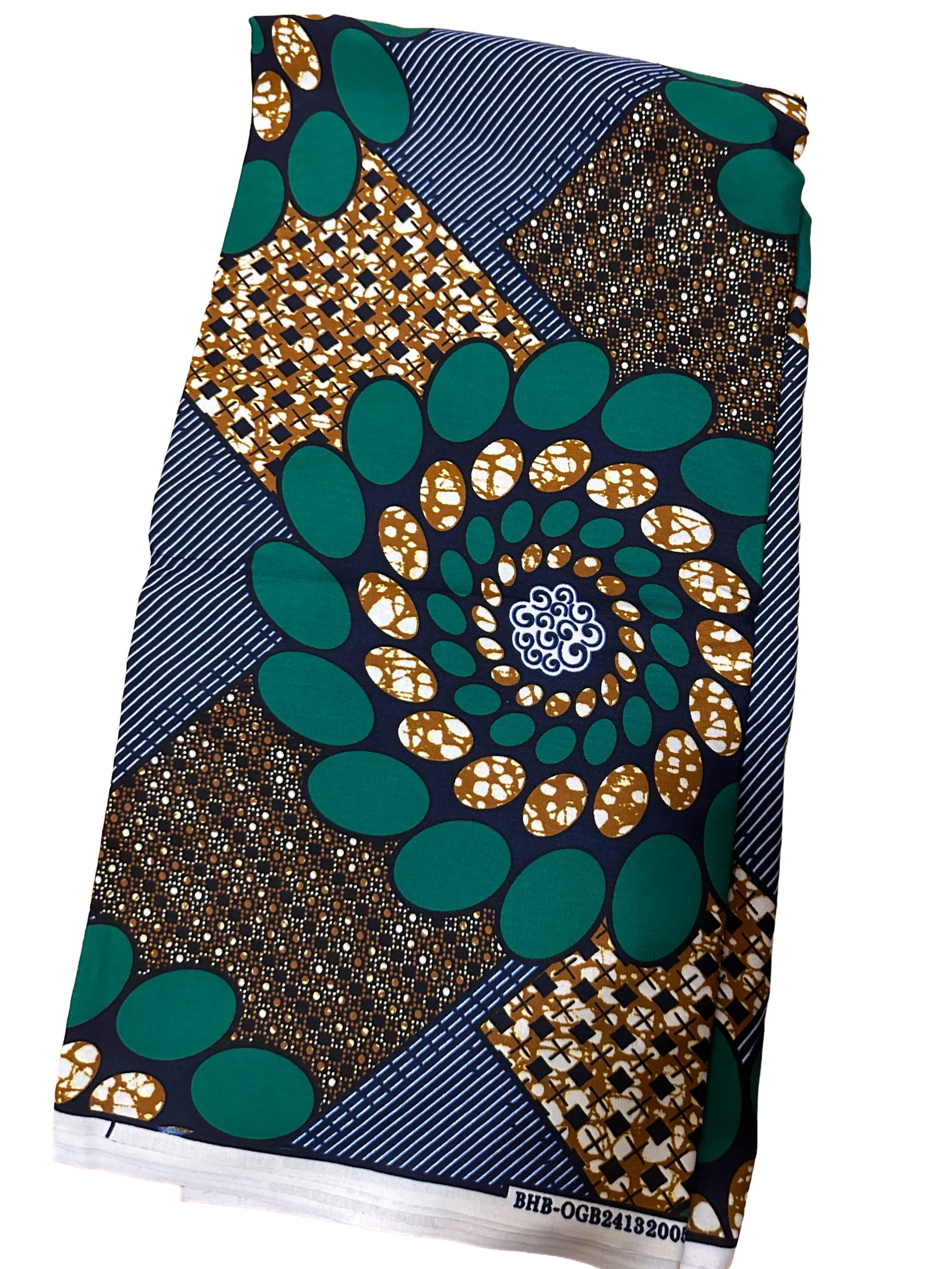 Teal, navy, and bronze geometric Ankara fabric