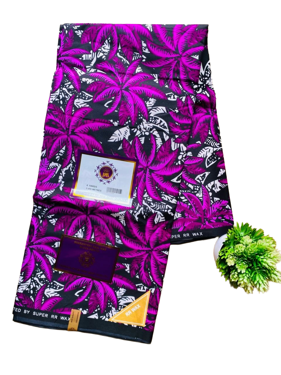 High Quality Pink and Black Palm Leaf Ankara Fabric