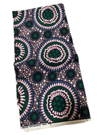 Pink and green circular pattern Ankara fabric.