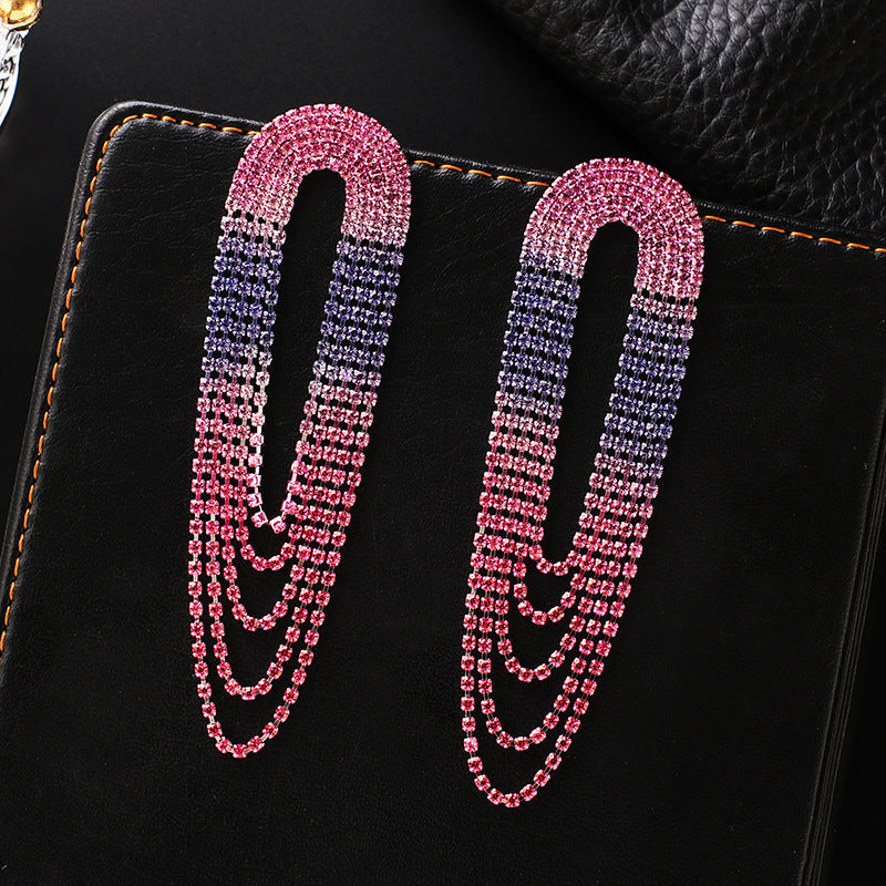 Gradient Pink & Purple Crystal Fringe Earrings