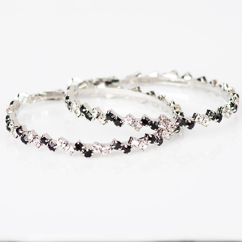 Chic black and white crystal hoop earrings