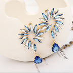 Elegant blue and white crystal statement earrings 