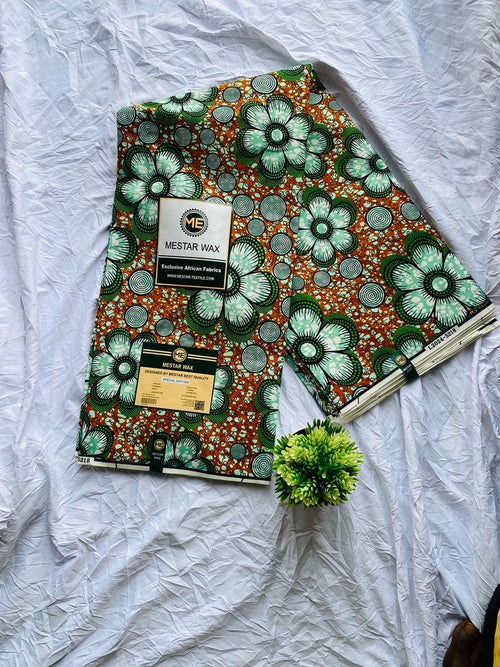 Rust and green floral Ankara fabric