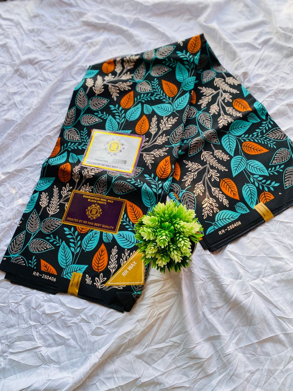 Vibrant leaf-pattern Ankara wax print