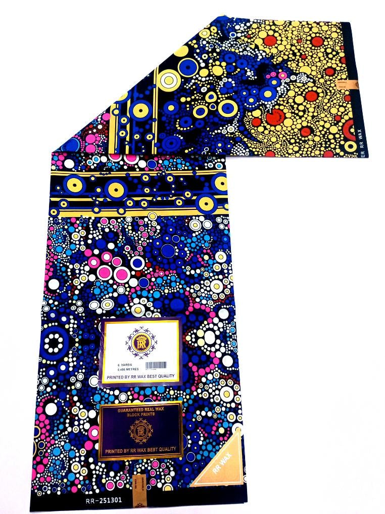 High Quality Blue and Yellow Bubble Print Ankara Fabric